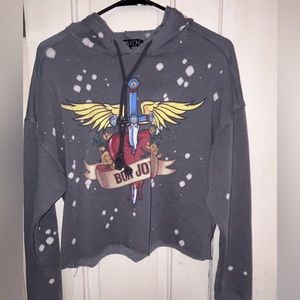The Vinyl Icons Bon Jovi Mid Cut Pullover Hoodie Woman’s SZ S All Over Print